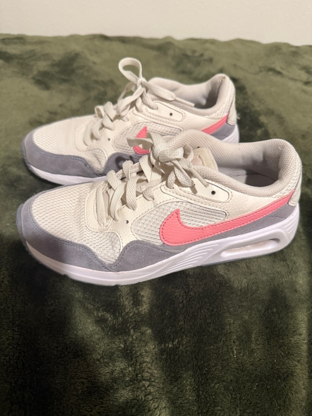 Nike Women's Cream Gray Sneakers with Pink Swoosh Accent